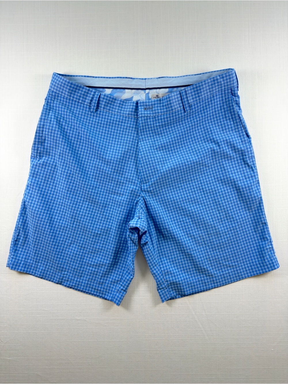 Peter Millar Light Blue Gingham & Stripe Golf Shorts